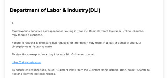 Unemployment Scam Email