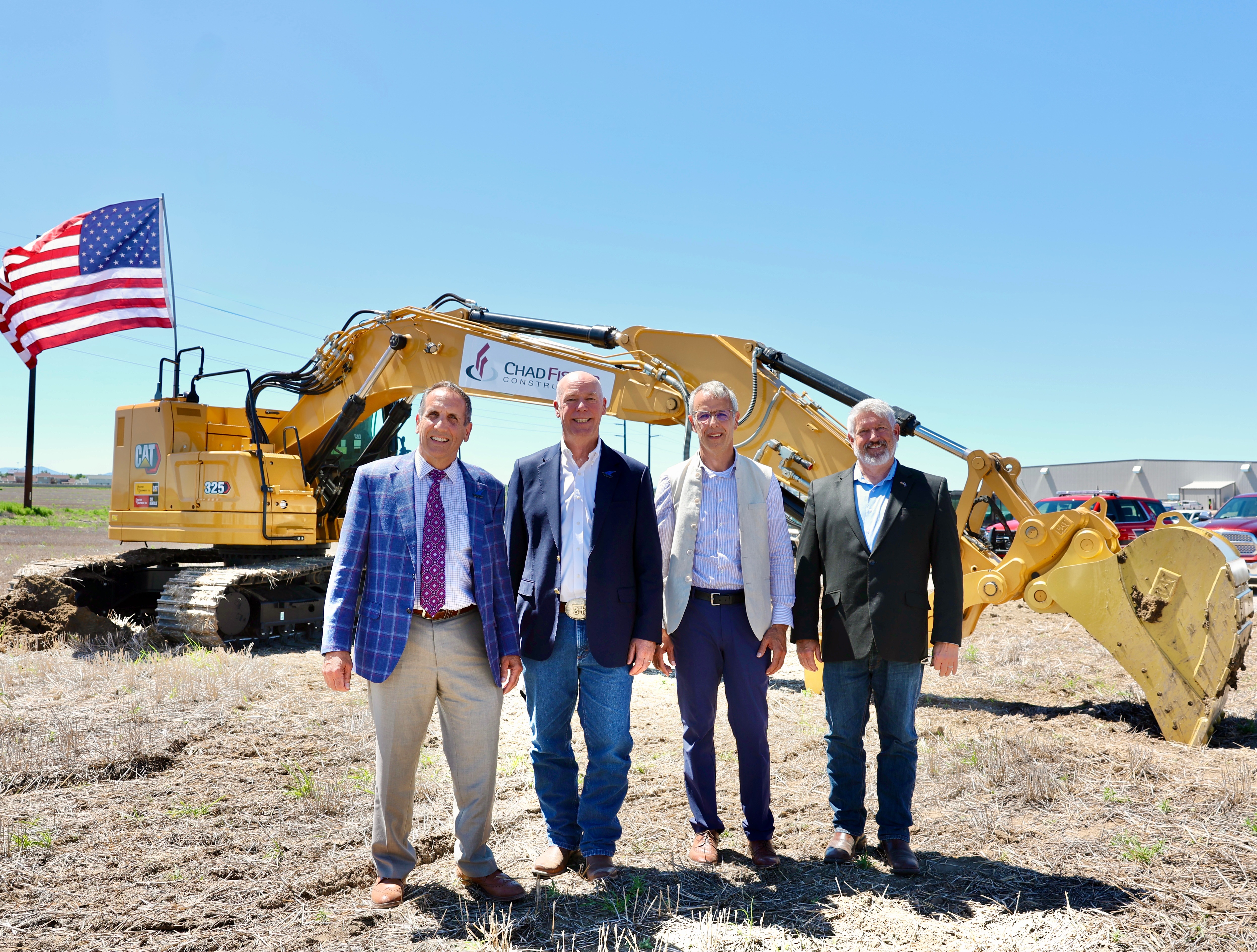 Gov. Gianforte (center left), John Janicki, president of Janicki Industries (left), Peter Janicki CEO of Janicki Industries (center right), and Congressman Troy Downing (right), during a ceremony at Janicki Industries’ groundbreaking in Great Falls