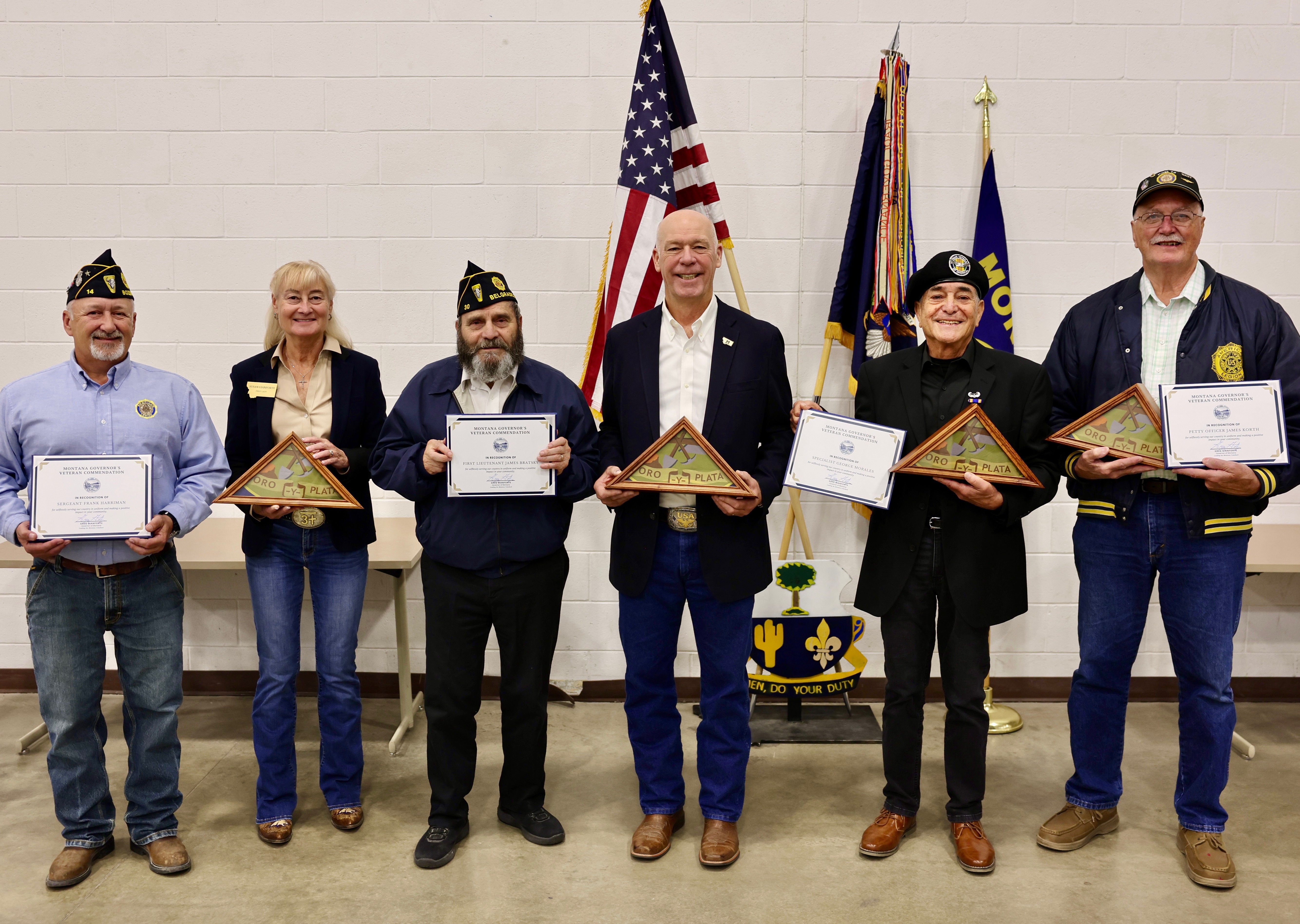 Gov. Gianforte honoring four veterans with the 2025 Montana Governor’s Veteran Commendation in Belgrade