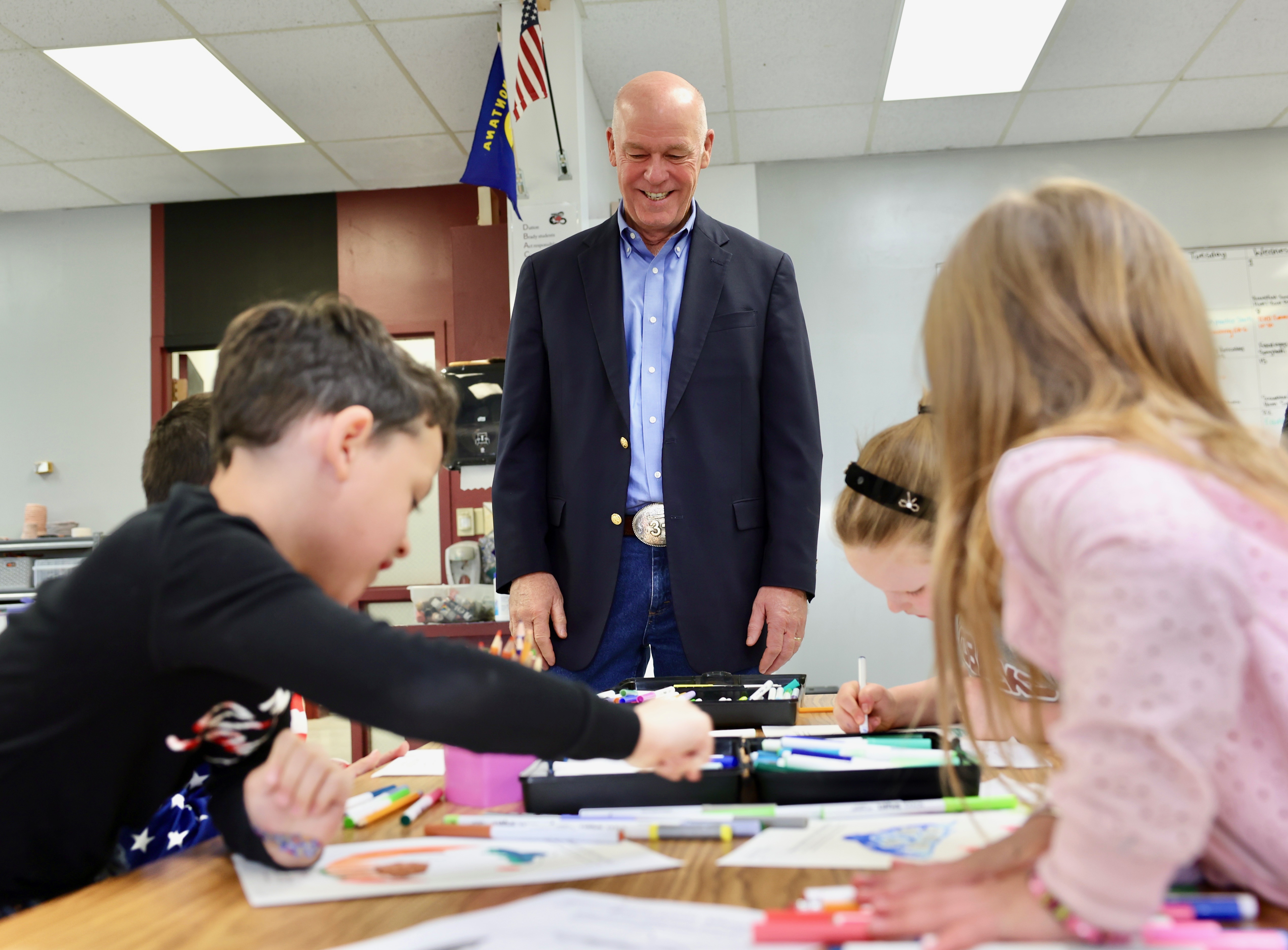 Gov. Gianforte visiting with art students at Dutton/Brady School