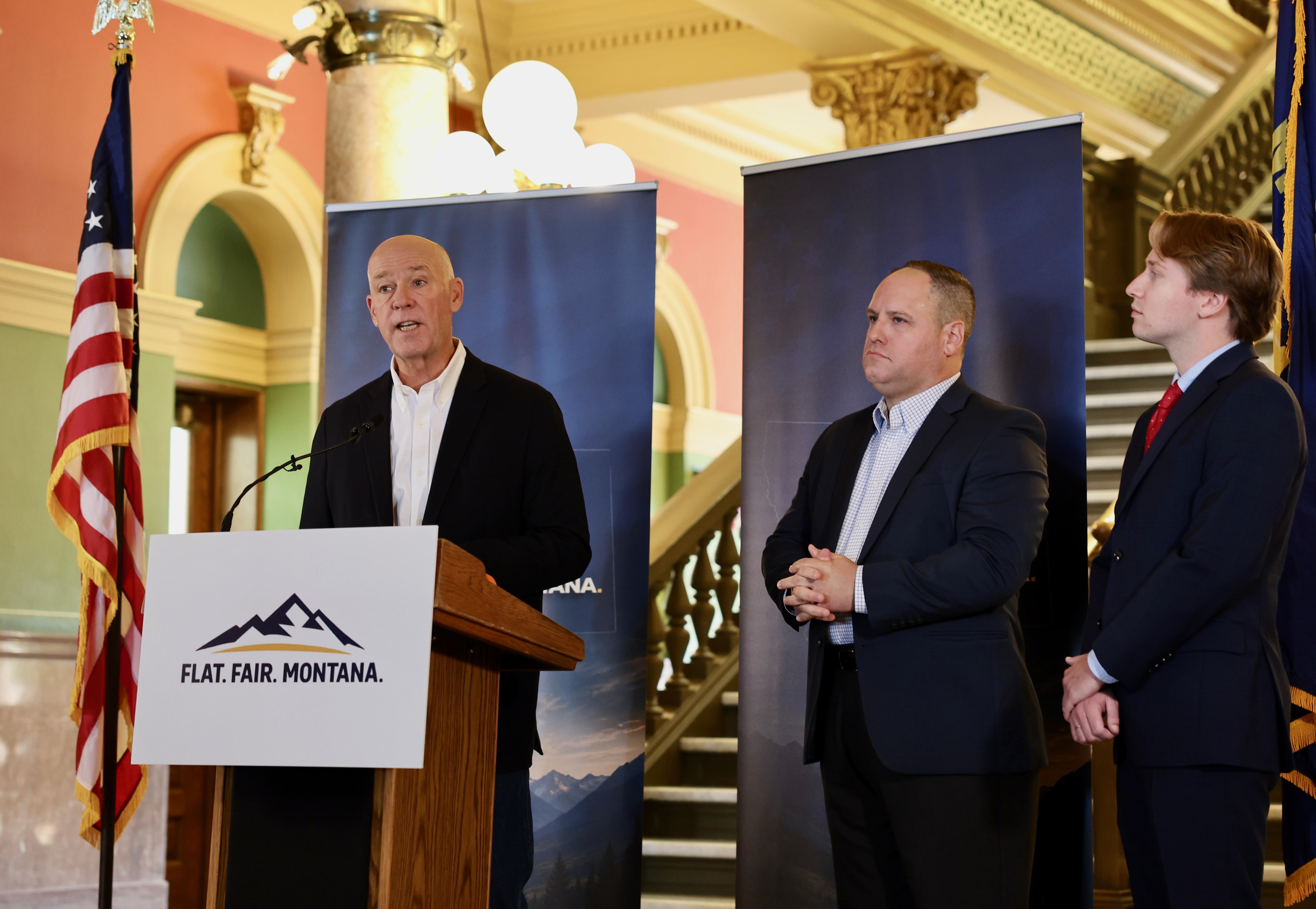 Gov. Gianforte announcing the MSPC Flat. Fair. Montana. initiative during an event held at the Montana State Capitol