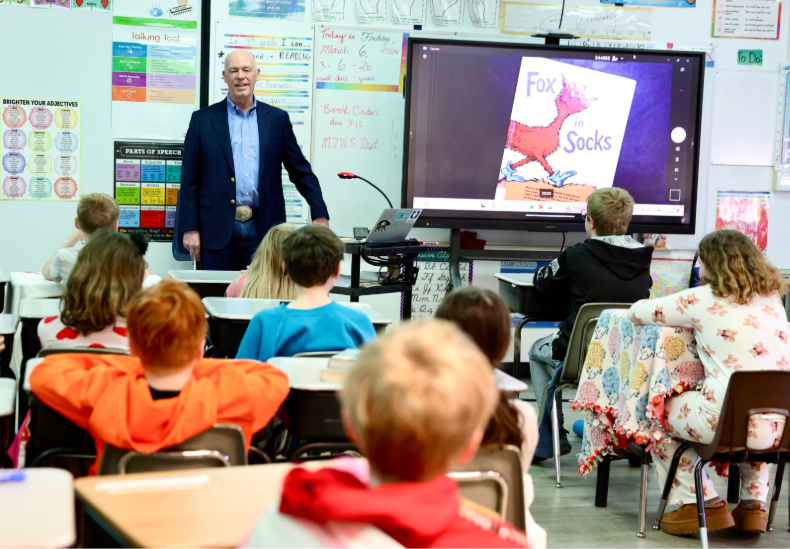 Gov. Gianforte speaks to students at Four Georgians Elementary School