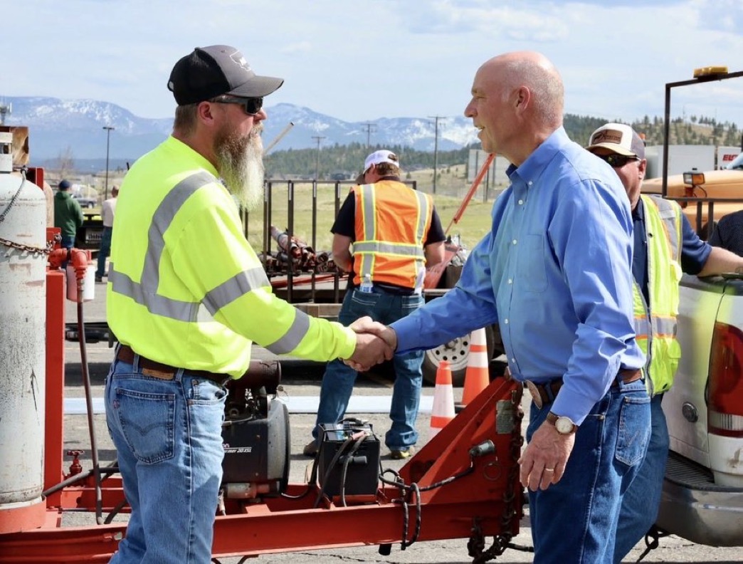 Gov. Gianforte visiting with Montana Department of Transportation employees in Helena