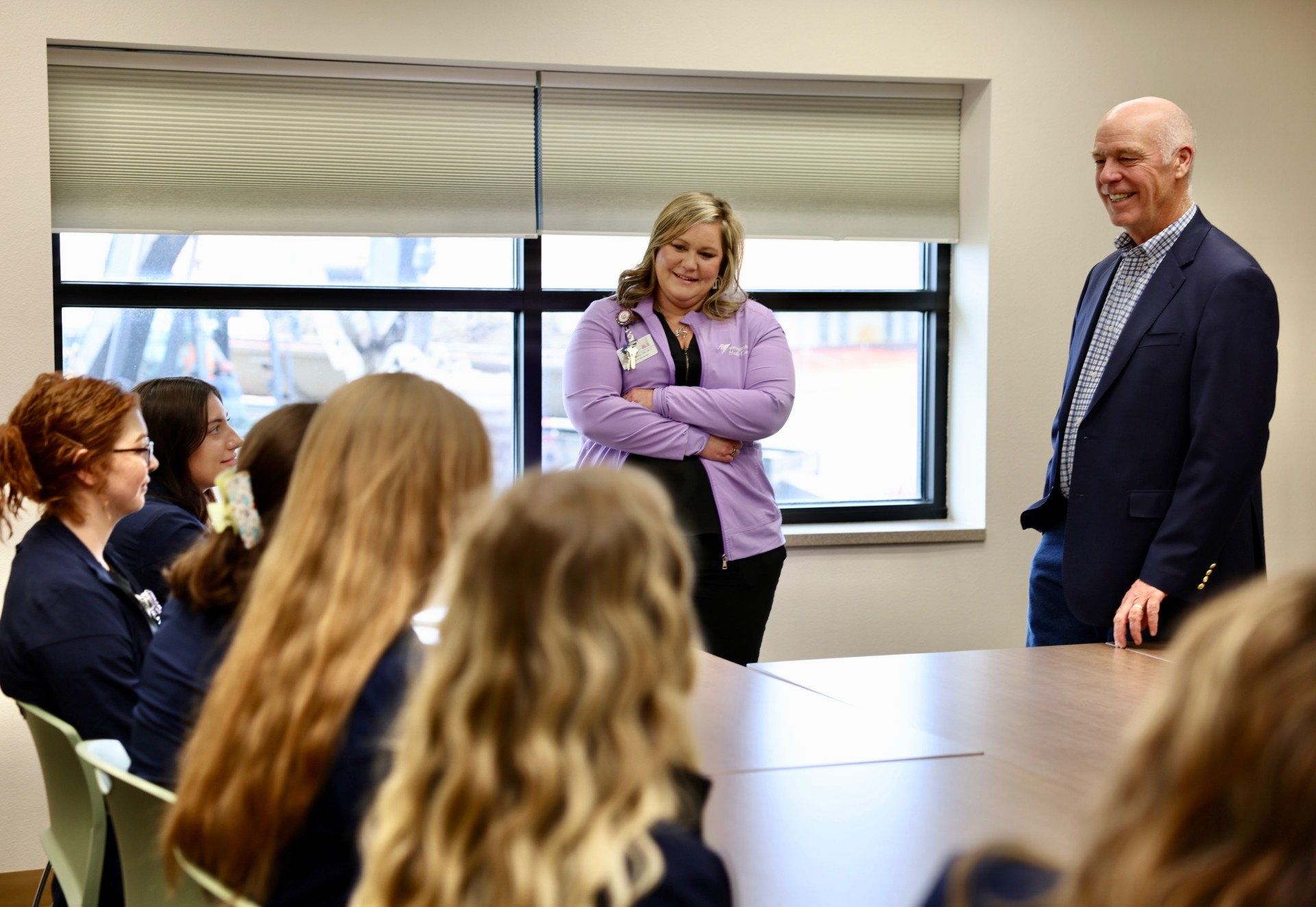 Gov. Gianforte visiting with apprentices and apprentice graduates at Northern Montana Health Care in Havre