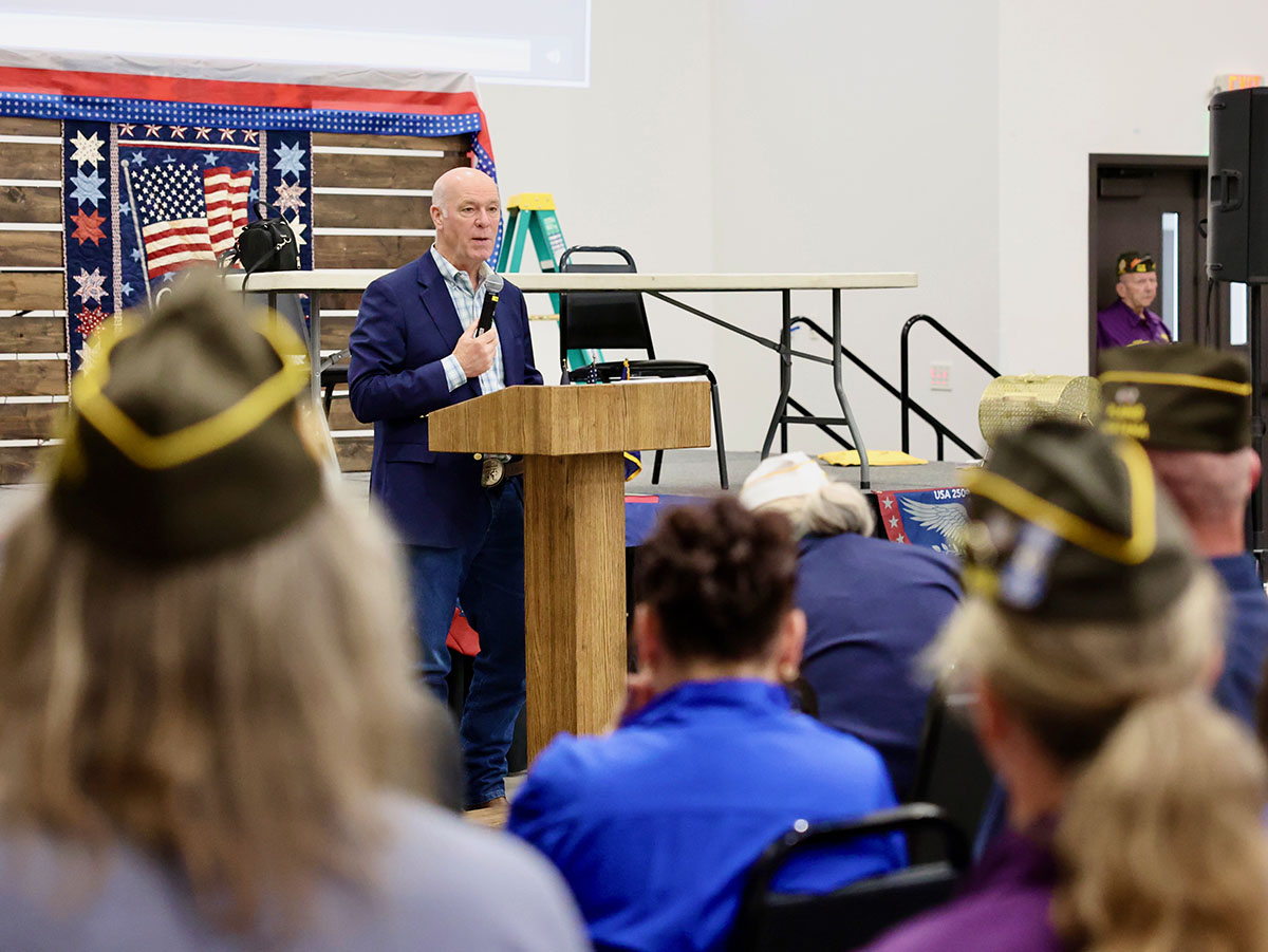 Gov. Gianforte speaking at the Montana State VFW’s 104th Annual Convention in Miles City