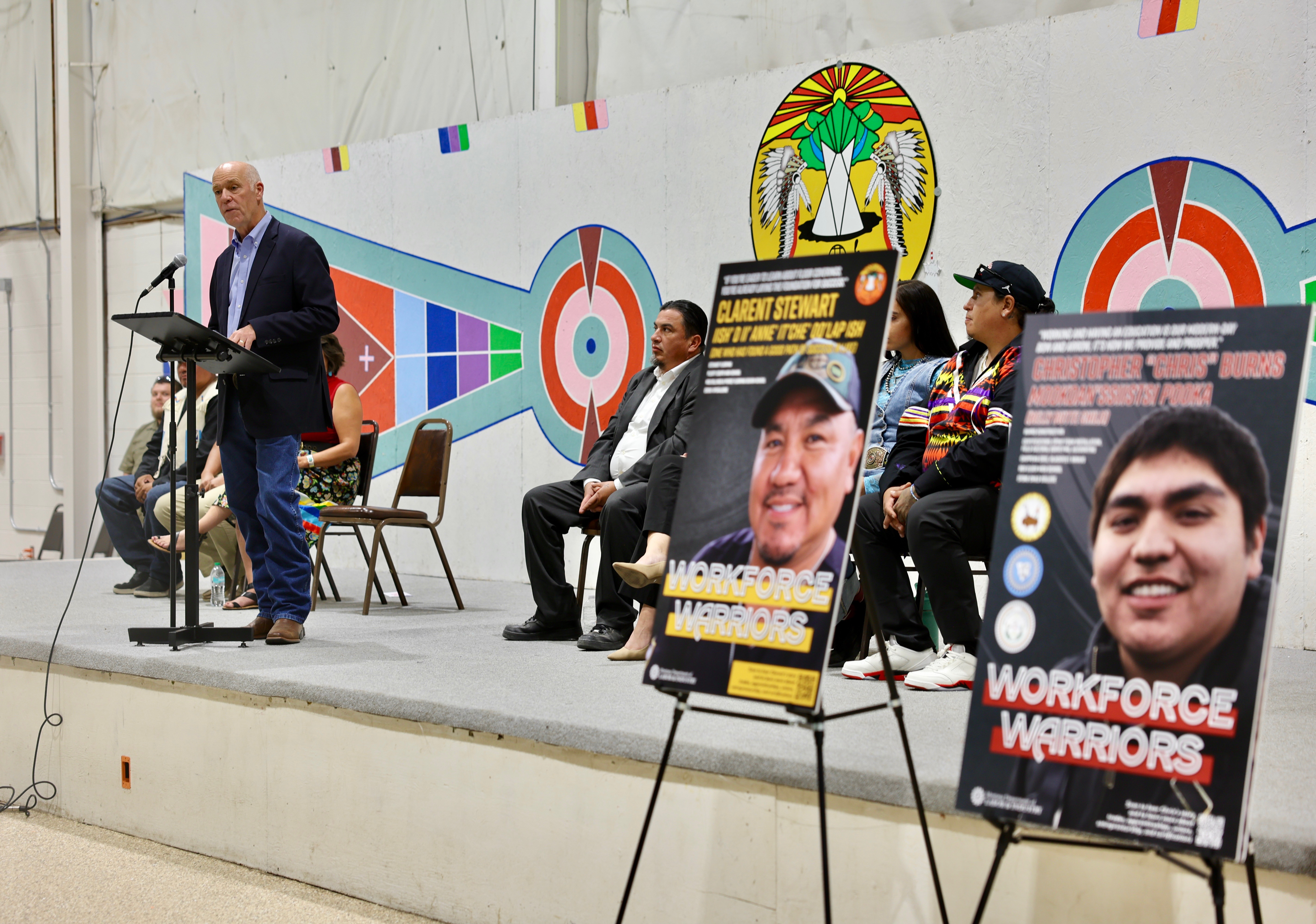 Gov. Gianforte announcing the Workforce Warriors poster campaign during an event in Crow Agency