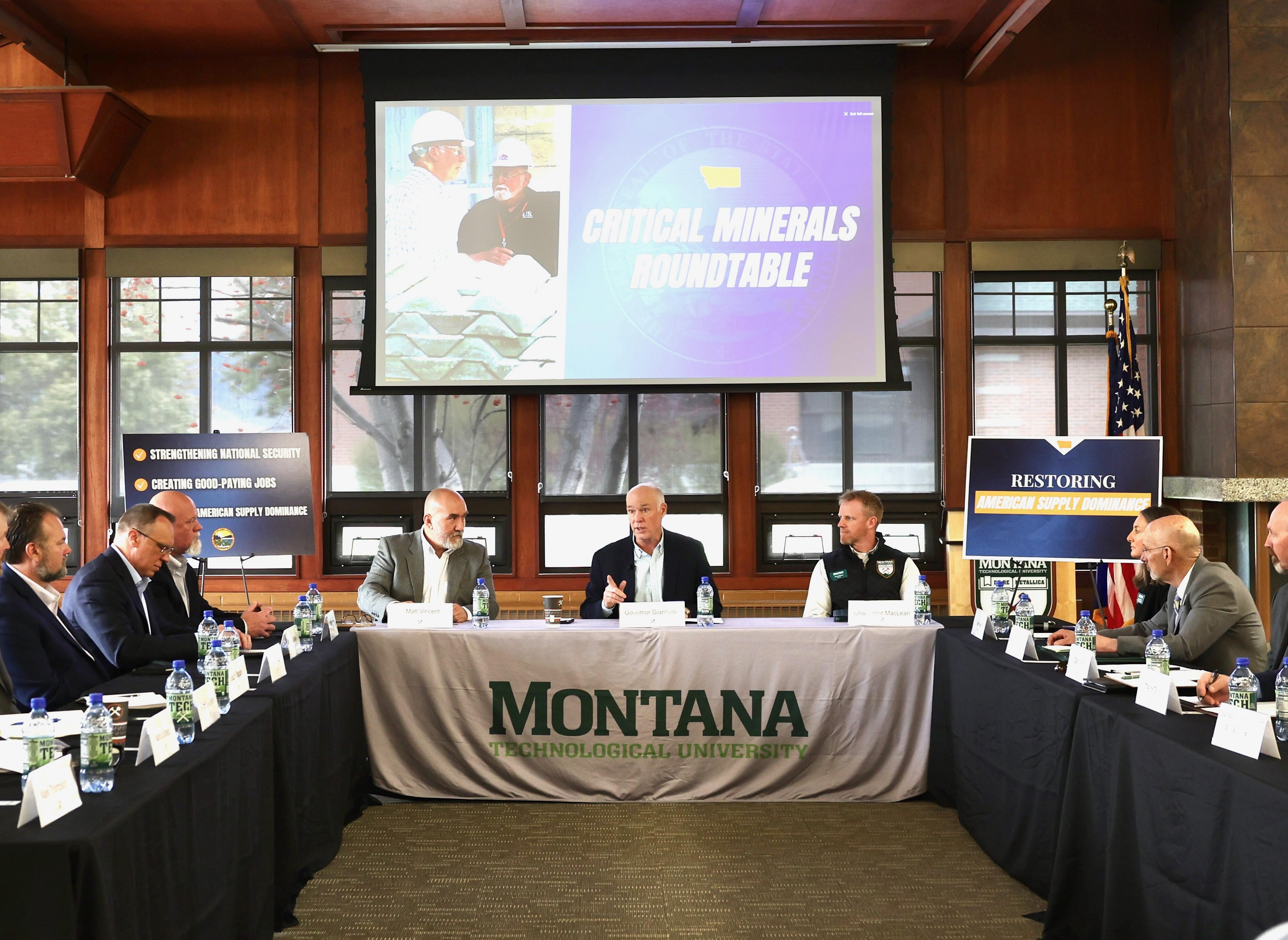 Gov. Gianforte speaking during a roundtable discussion with representatives of the mining industry at Montana Tech in Butte
