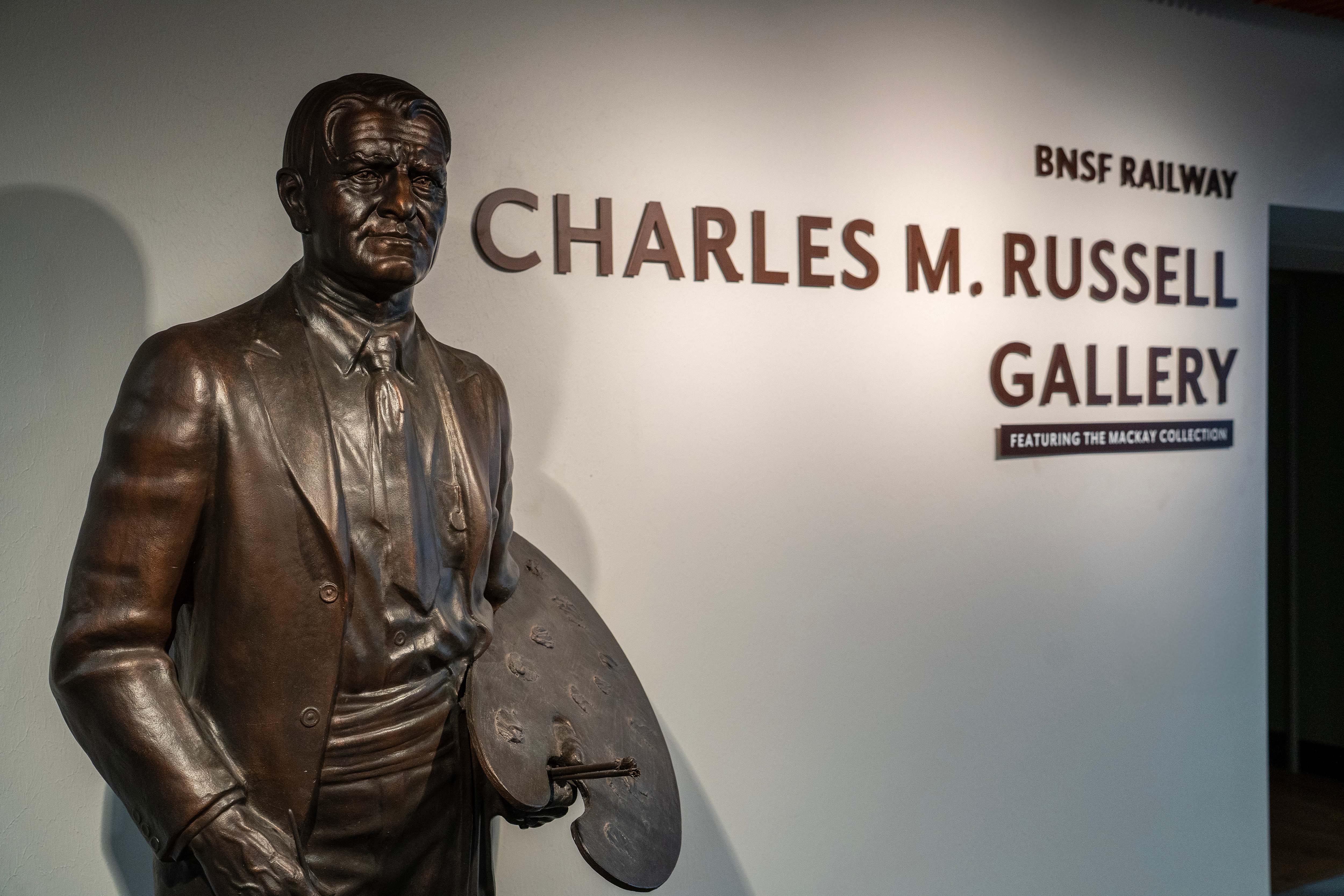 The Charlie Russell statue stands outside the C.M. Russell Gallery at the Montana Heritage Center